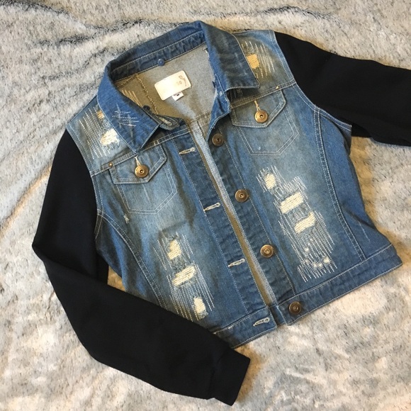 Dollhouse Jackets & Blazers - Denim Jacket with Sweatshirt Sleeves by Dollhouse